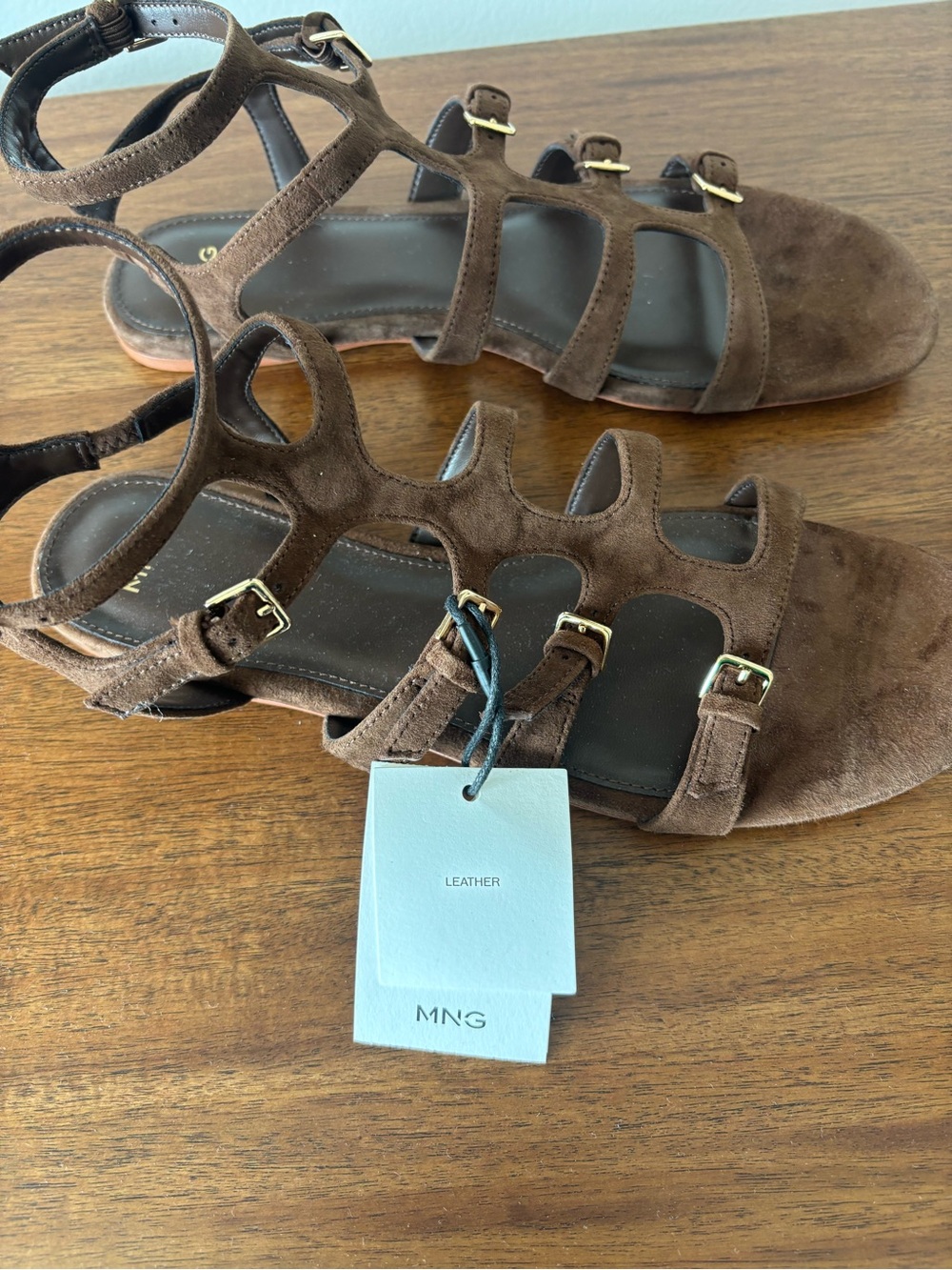 NWT MANGO Brown Suede Multi-Strap Buckle Sandals - Picture 5 of 7